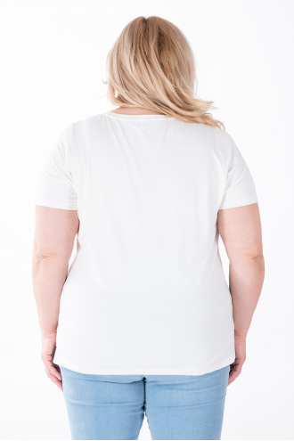 МАКСИ блуза в бяло с акварелен цветен принт и надпис