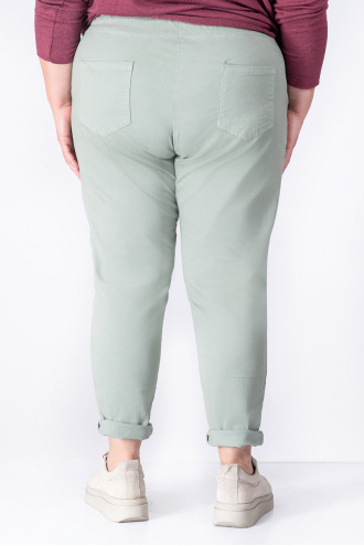 МАКСИ памучен панталон с връзки в бледо зелено