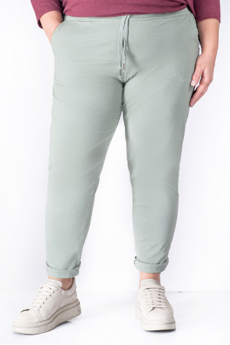 МАКСИ памучен панталон с връзки в бледо зелено