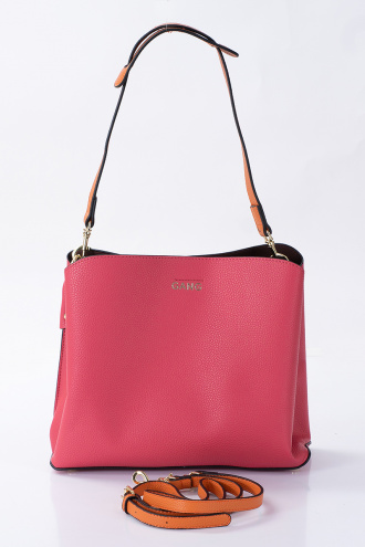 Дамска чанта в розово с дълга и къса цветна дръжка