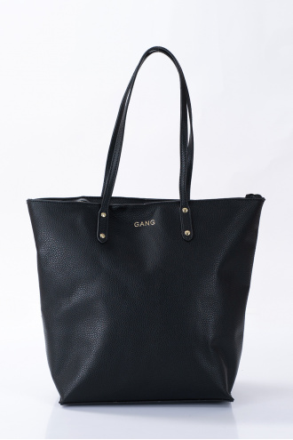 Голяма дамска чанта в черно с дълги дръжки и лого GANG