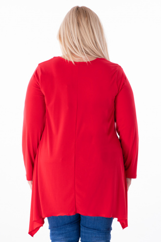 МАКСИ асиметрична блуза в червено със жълта щампа