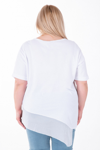 МАКСИ ефирна блуза в бяло с щампа лице с листо