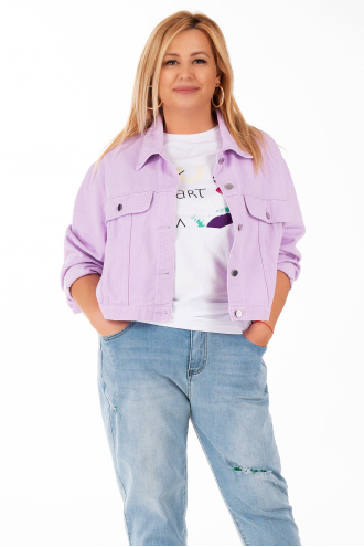 МАКСИ късо дънково яке в лилаво с имитация на джобове