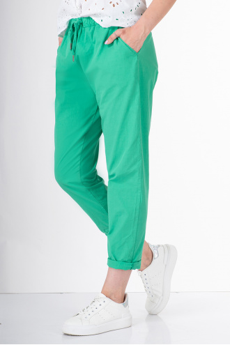 Дамски панталон от тънък памук в зелено