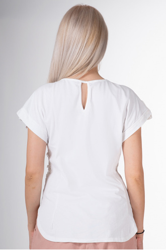 Дамска блуза с рязана бродерия и ефектни ресни в бяло