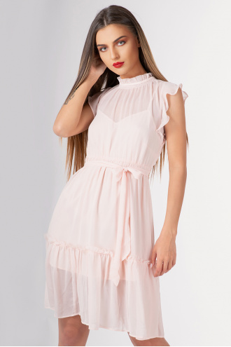 Дамска рокля в бледо розово с харбали
