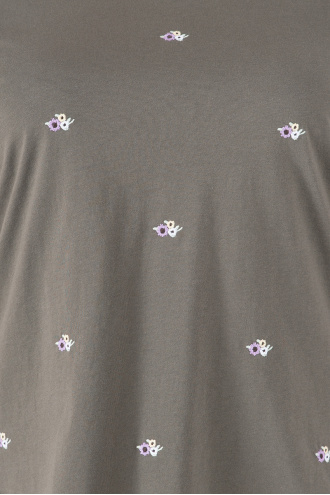 МАКСИ блуза в цвят милитъри с бродирани цветчета
