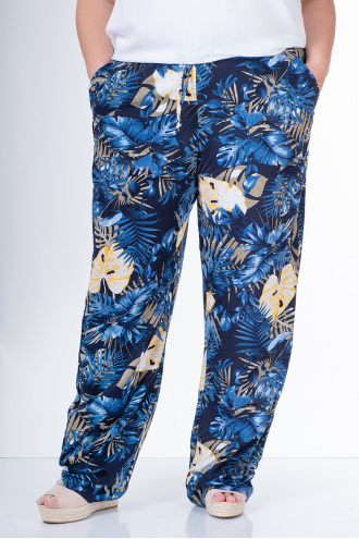 МАКСИ панталон със син принт на листа