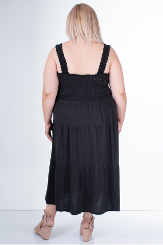МАКСИ рокля от памук с плетено бюстие в черно