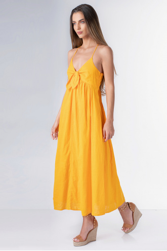 Дамска рокля от памук в цвят портокал