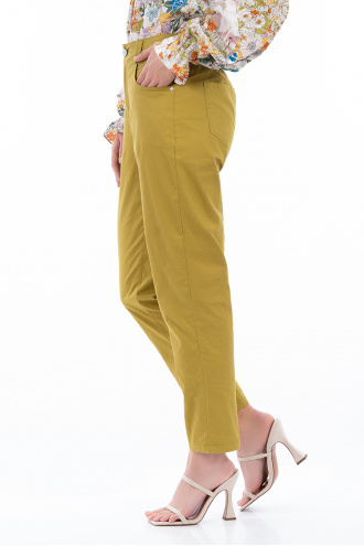 Дамски панталон от памук в цвят лайм