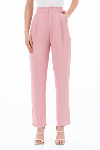 Дамски елегантен панталон в розово с италиански джоб и басти