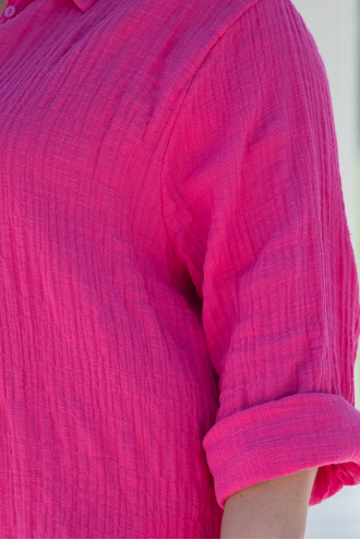 МАКСИ риза от фин памук в цикламено розово с намачкан ефект