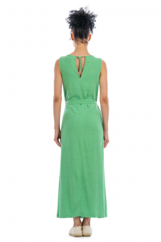 Дълга права рокля ''Dragonfly'' в ментово зелено с бродирано водно конче