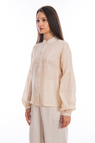 Дамска риза от лен и памук в бежово с широк ръкав