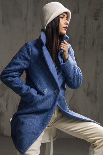 Дамско палто от букле в гълъбово синьо