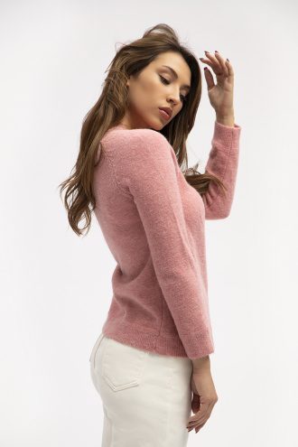 Дамски мъхест пуловер в розово