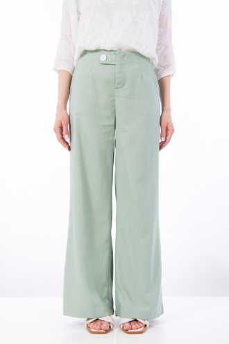 Дамски панталон от лен и памук в ментово зелено с ластик на кръста
