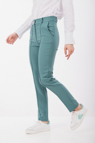 Дамски елегантен панталон с ръб в цвят тюркоаз