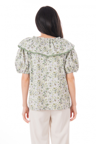 Дамска блуза в бяло спринт зелени цветя