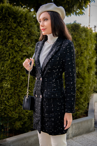 Дамско елегантно палто с двуредно закопчаване в черно
