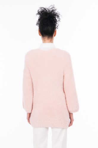 Дамски мъхест пуловер в светлорозов цвят