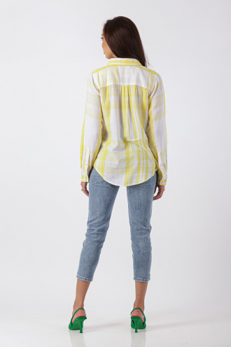 Дамска риза от памук в жълто и бяло каре