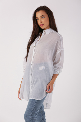 Дамска дълга риза от ефирна материя в бяло