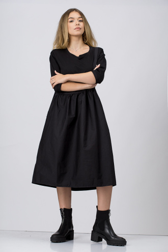 Дамска рокля от трико и памук в черно