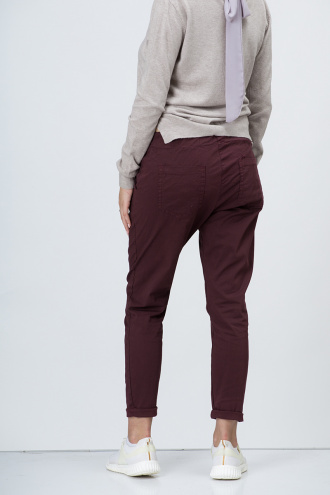 Дамски памучен панталон с връзка в бордо