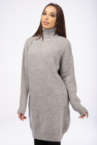 Дамски оувърсайз пуловер в светлосиво с поло яка
