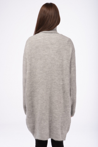 Дамски оувърсайз пуловер в светлосиво с поло яка