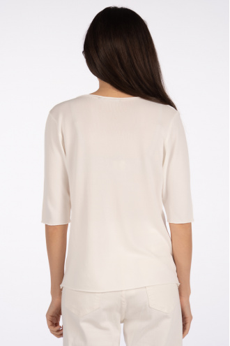 Дамска блуза от фино плетиво в бяло с 3/4 ръкав