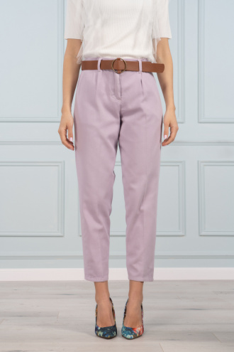 Дамски панталон от памук в лилаво с италиански джоб и допълнителен кожен колан