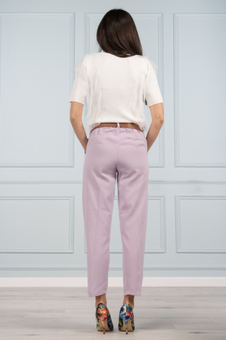 Дамски панталон от памук в лилаво с италиански джоб и допълнителен кожен колан