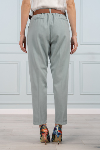 Дамски панталон от памук в цвят мента с италиански джоб и допълнителен кожен колан