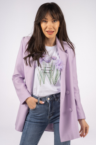 Дамско двуредно сако в лилаво с имитация на джобове