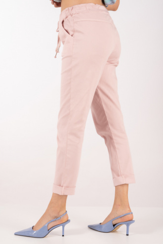 Дамски спортен панталон от памук в светлорозово с връзка и ластик на талията