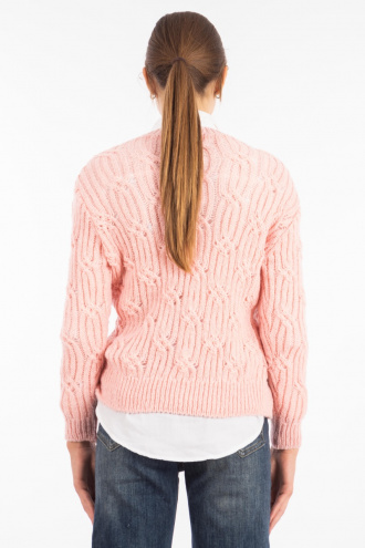 Дамски пуловер от едро и меко плетиво в розово