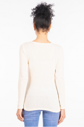 Дамска изчистена блуза от фино плетиво в цвят екрю