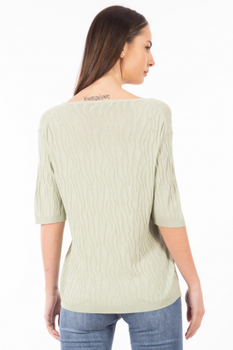 Дамска блуза от фино плетиво в зелено с релефни вертикални вълни