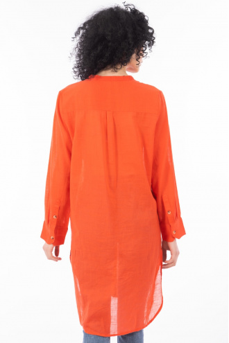 Дамска дълга риза тип туника в цвят корал