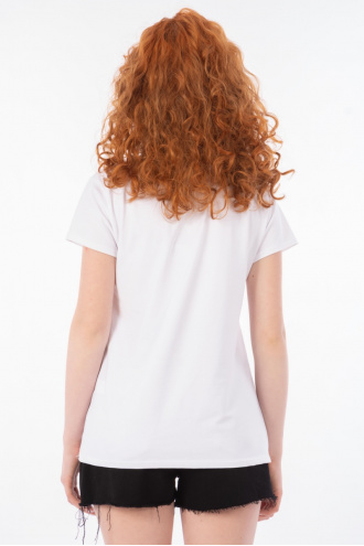 Дамска тениска от памук в бяло с щампа кръгове в златисто и сребристо
