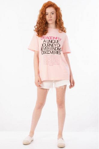 Дамска тениска ''Dragonfly'' в светлорозово с надписи в розово и черно