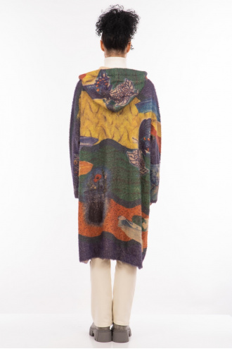 Дамска мъхеста многоцветна жилетка с качулка в лимитирана серия