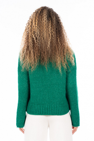 Дамски пуловер от едро плетиво в зелено