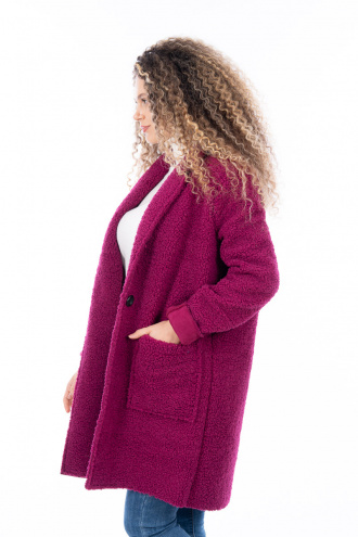 Дамско пухкаво палто в цвят лилава циклама