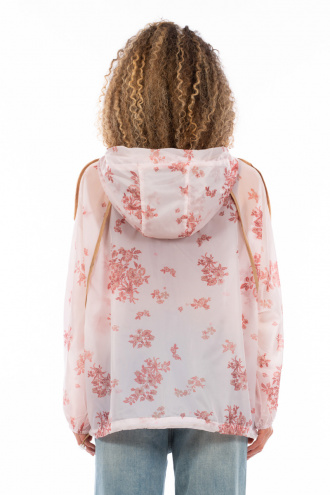 Дамско тънко шушляково яке в розово с принт цветя