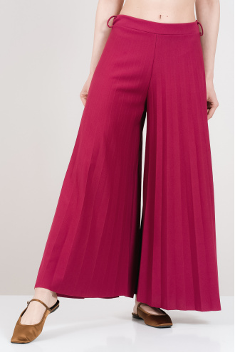 Дамски широк пола-панталон в цикламено розово с ефект солей